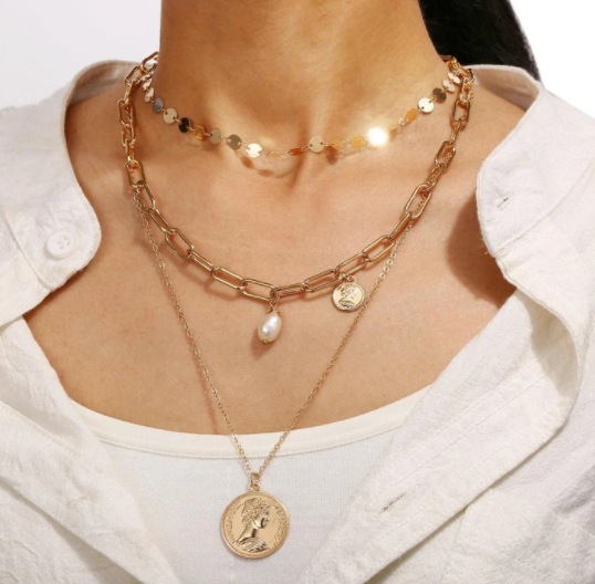 3-Piece Coin Pearl 18K Gold Plated Necklace